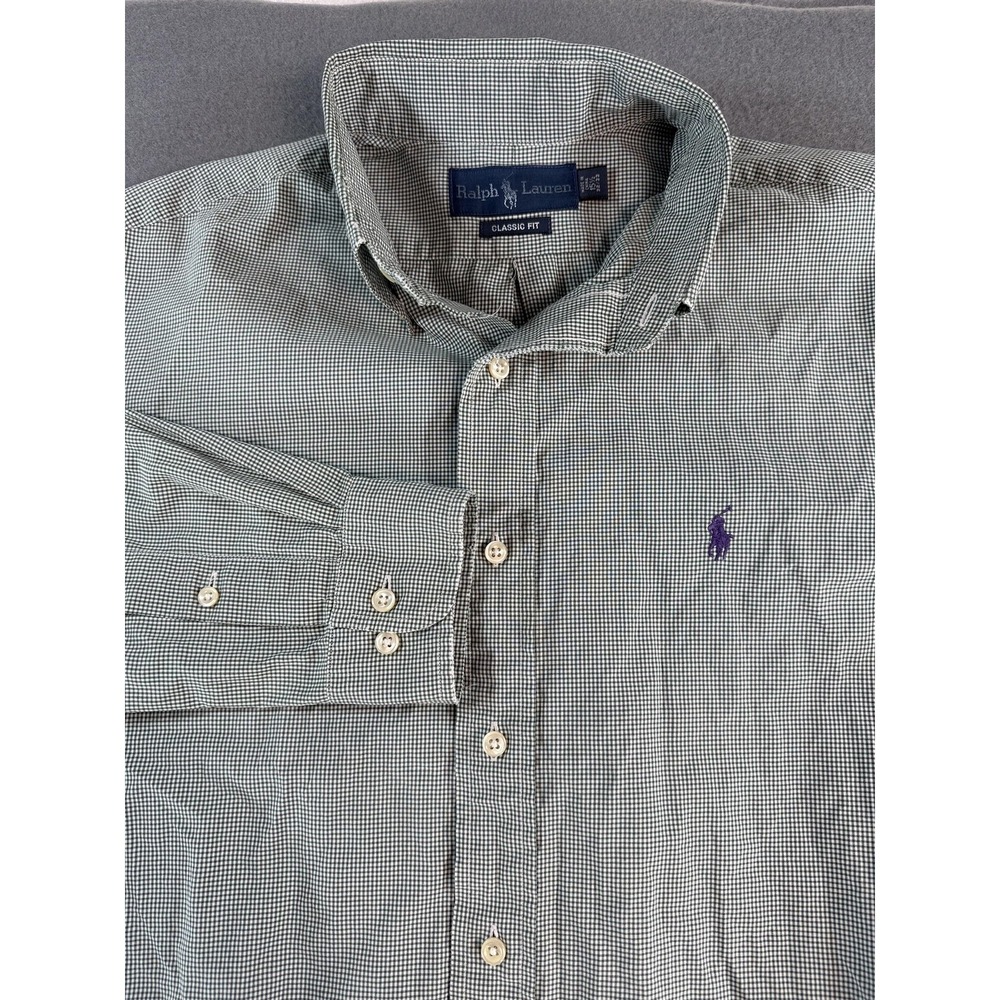 Ralph Lauren Button Down Shirt‎ Mens Medium Green Classic Fit Long Sleeve